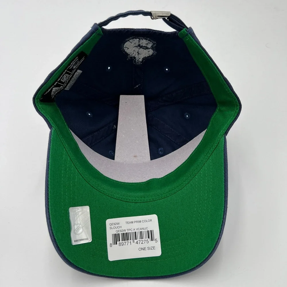 Vancouver Canucks Adidas Strapback Hat Navy Green Script One Size NHL New w/Tags